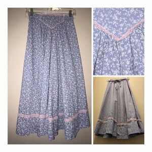 Vintage Late 1970s Circle T by Marilyn Lenox Prairie Skirt Calico Lace XS 24